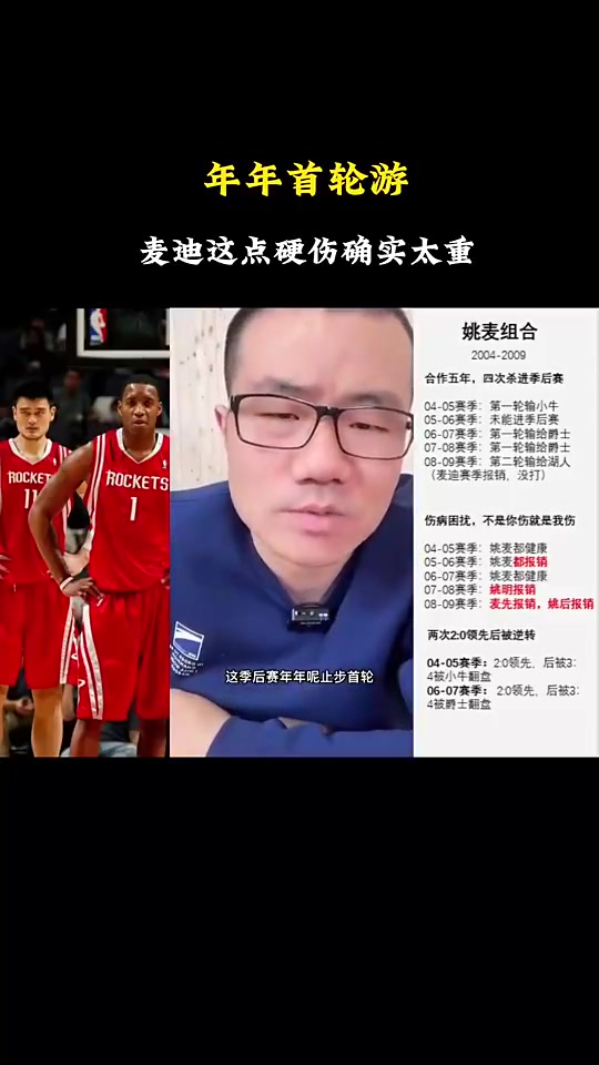 徐靜雨麥迪作為兩屆得分王還和姚明搭檔卻年年首輪游這點真是硬傷